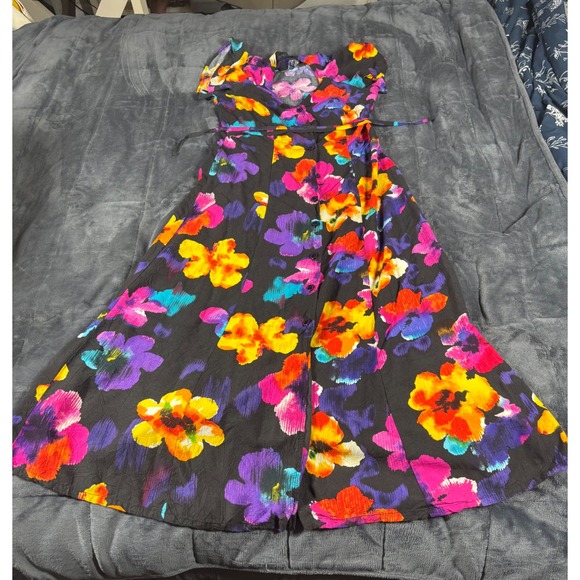 Jams World Dresses & Skirts - Jams World Womens XS Multicolor‎ Floral Crinkle Rayon Button Front Midi Dress